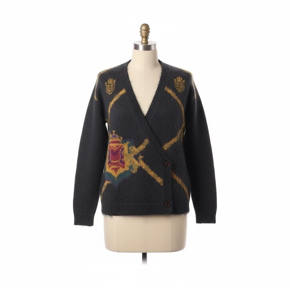 Vintage Ellen Tracy Linda Allard Mohair Crest Cardigan Preppy Knit Oversized